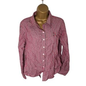 Vintage 90s-Y2K Crable Nebraska Huskers Striped Button Up Shirt Red Combo M
